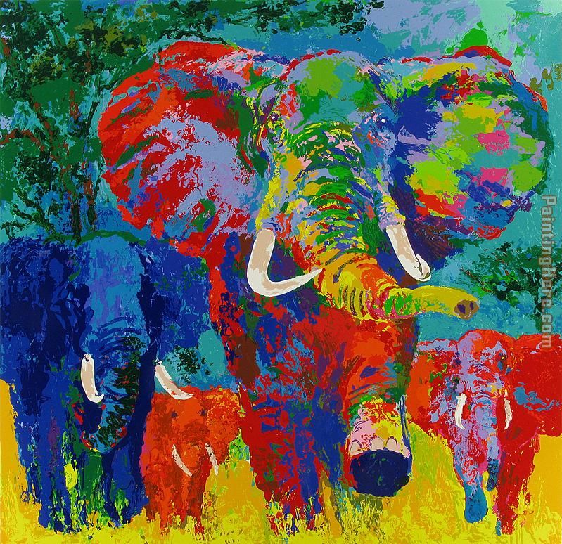 Elephant Charge painting - Leroy Neiman Elephant Charge art painting
